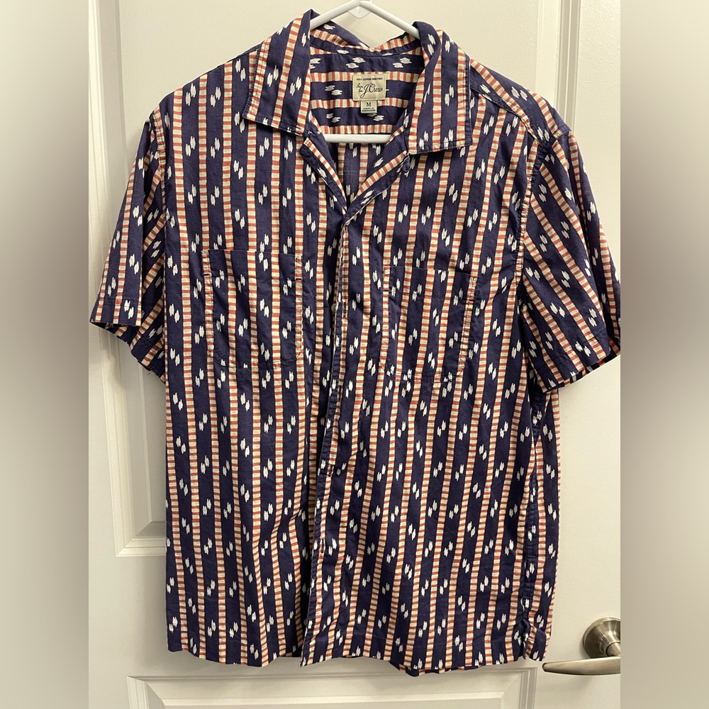 J. Crew Blue, Red, and Yellow Striped Shirt with Retro Vibe - Medium